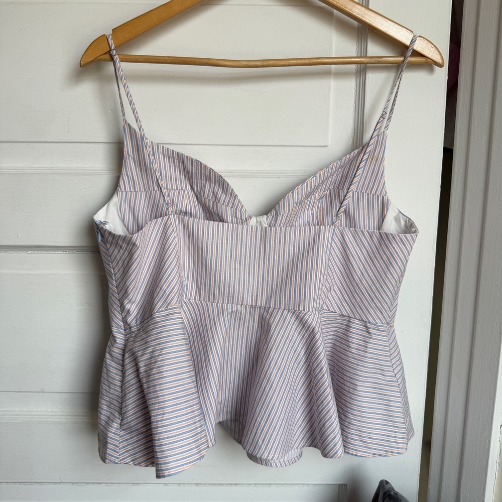 Zara Blue Navy White Burnt Red Peplum Cami Women’s Striped Top NWT XL 2924/182 - Picture 9 of 13